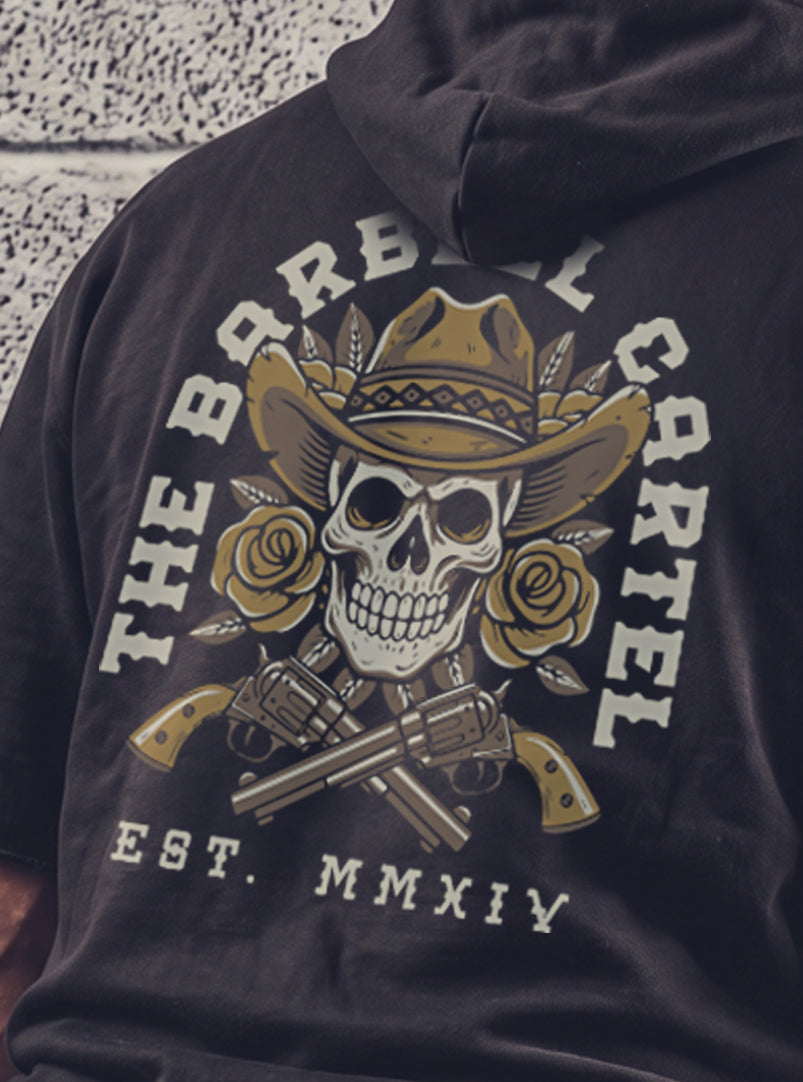 Outlaw Pump Cut Hoodie - Black - back view on model