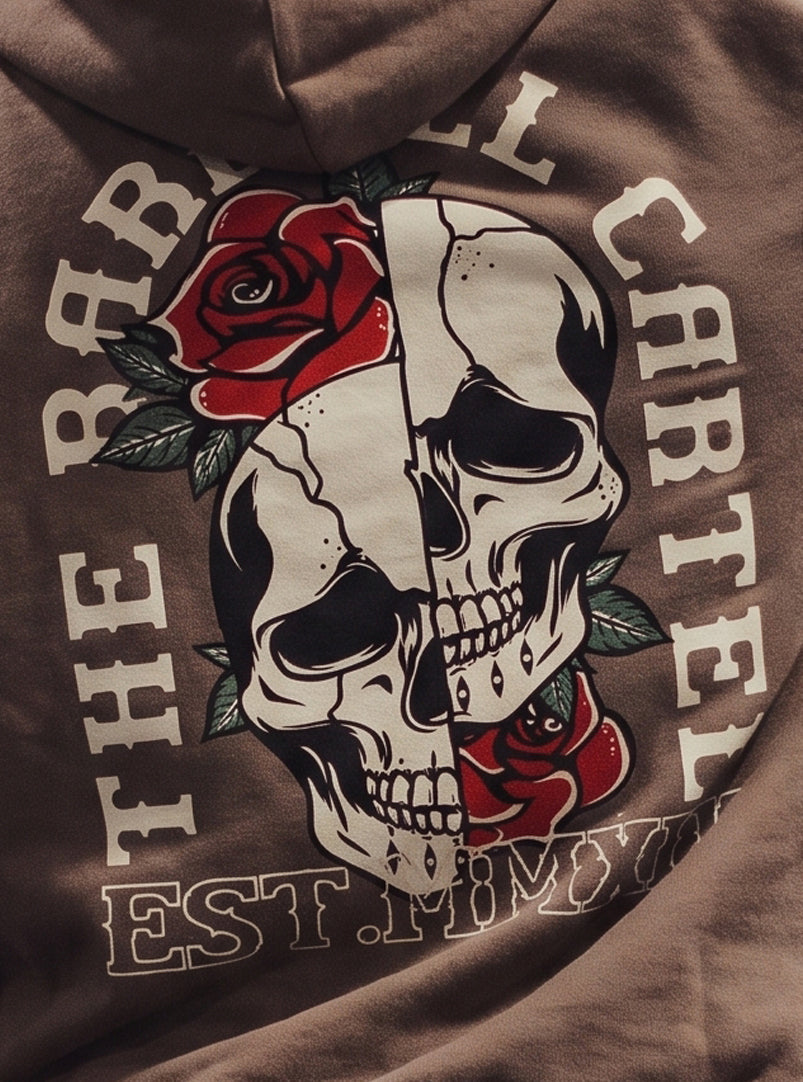 Women's Split Skull Hoodie - Safari - back view on model