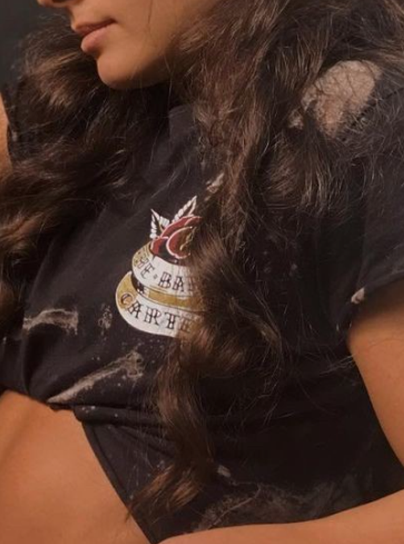 Distressed Propaganda Crop T-Shirt - Black