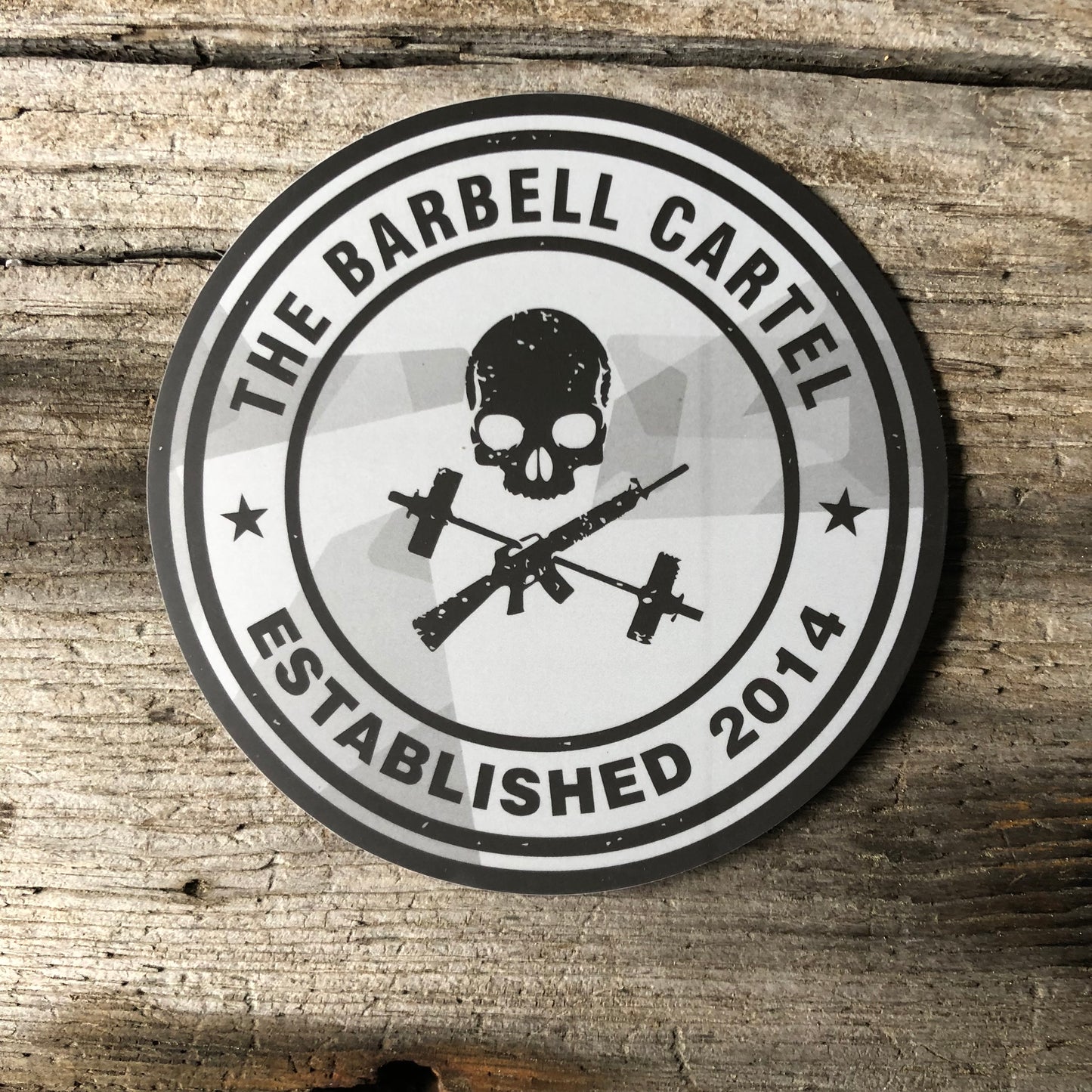 4x4 Circle Logo Sticker ( Gray Camo ) - The Barbell Cartel , Weightlifting, wrist wraps, booty shorts, mesh leggings, weight belt, Board shorts