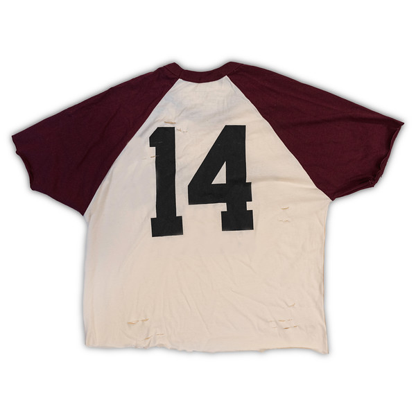 Classic Logo Distressed Crop Baseball T-Shirt - Maroon/Natural