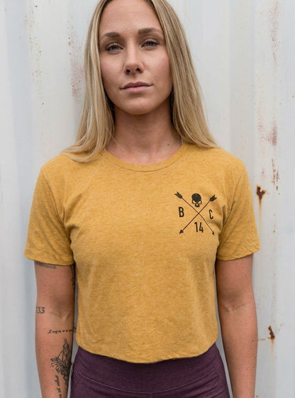 Skull & Arrow Crop T-Shirt - Antique gold