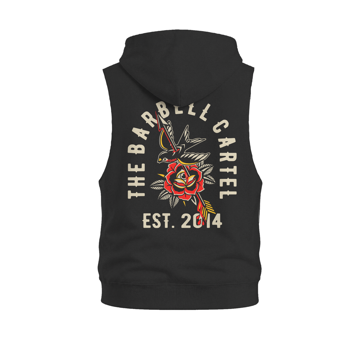 American Traditional Raw Cut Sleeveless Hoodie - Black
