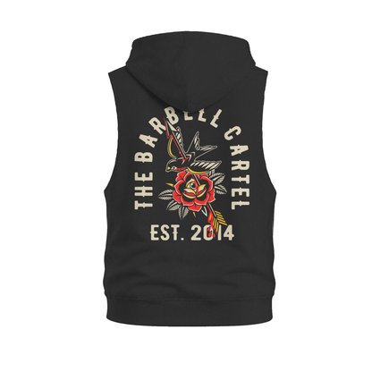 American Traditional Raw Cut Sleeveless Hoodie - Black