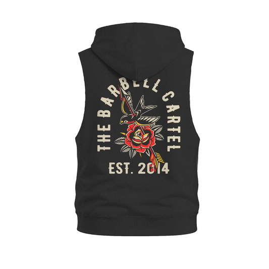American Traditional Raw Cut Sleeveless Hoodie - Black