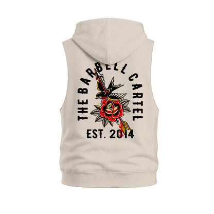 American Traditional Raw Cut Sleeveless Hoodie - Sand