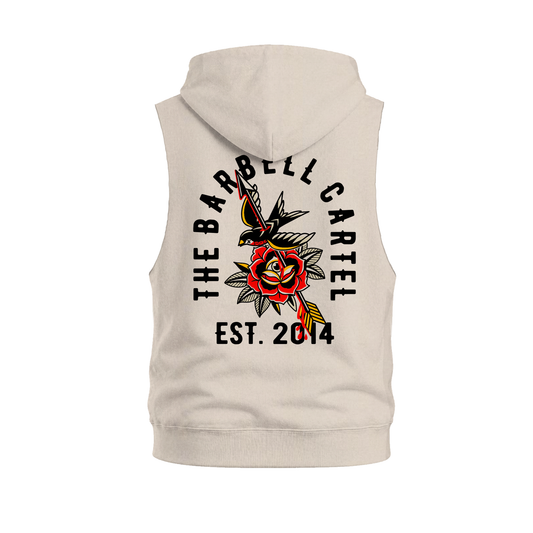 American Traditional Raw Cut Sleeveless Hoodie - Sand