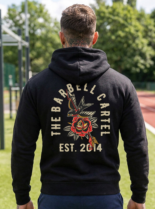 American Traditional Hoodie - Black - back view on model