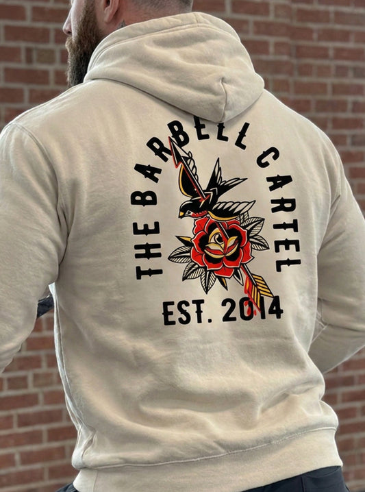 American Traditional Hoodie - Sand - back view on model