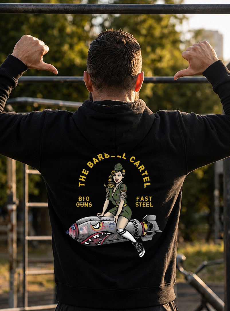 Bomber Girl Hoodie - Black - back view on model