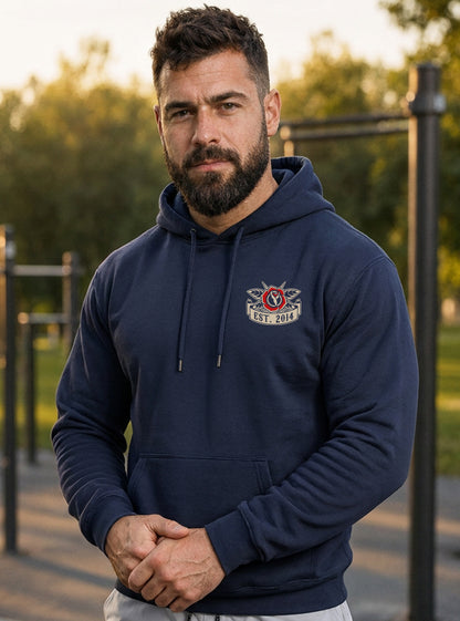 Old School Hoodie - Navy - front view on model
