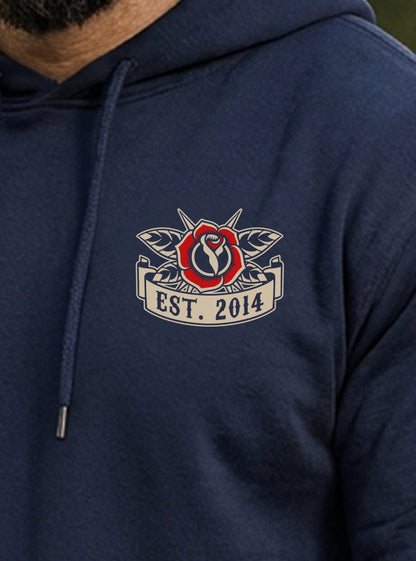 Old School Hoodie - Navy - front view on model