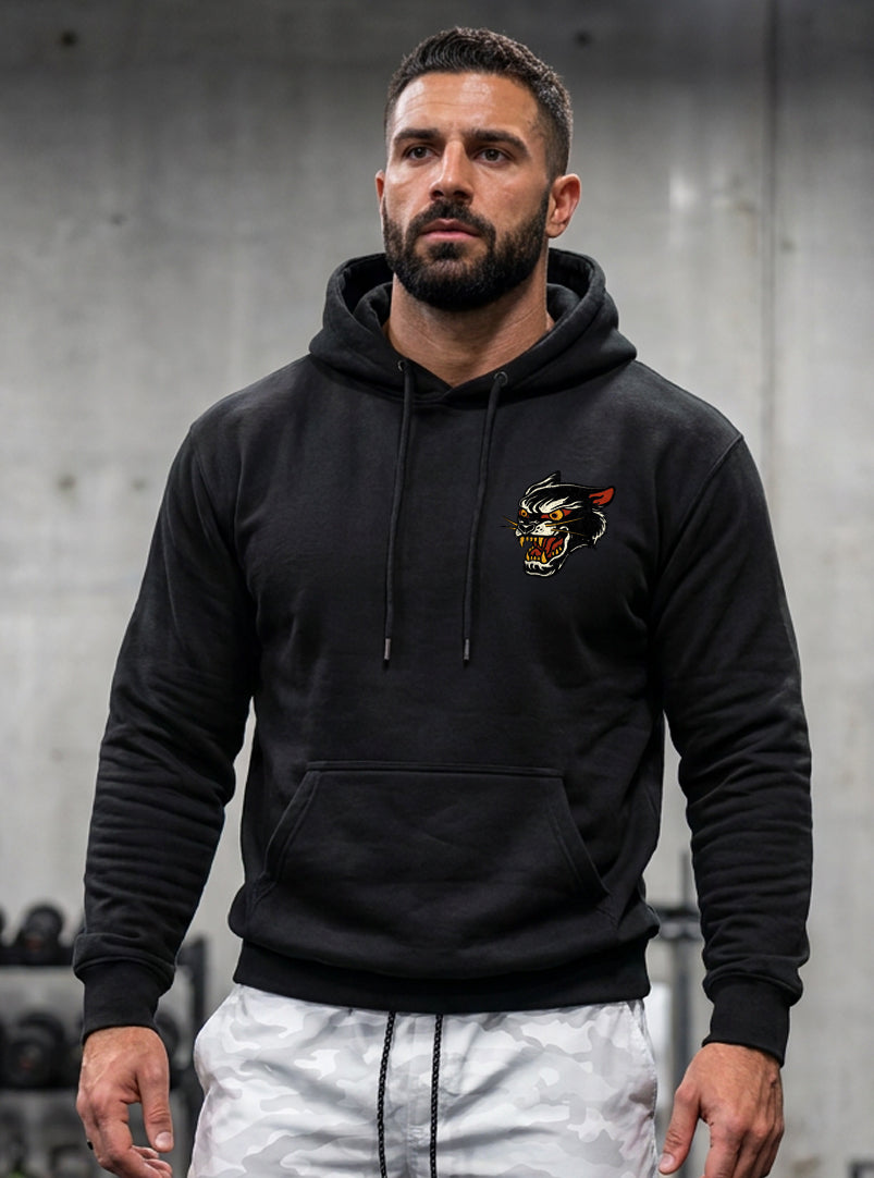 Wild Cat Hoodie - Black - front view on model