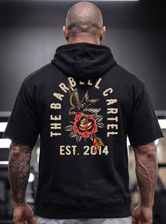 American Traditional Pump Cut Hoodie - Black - back view on model