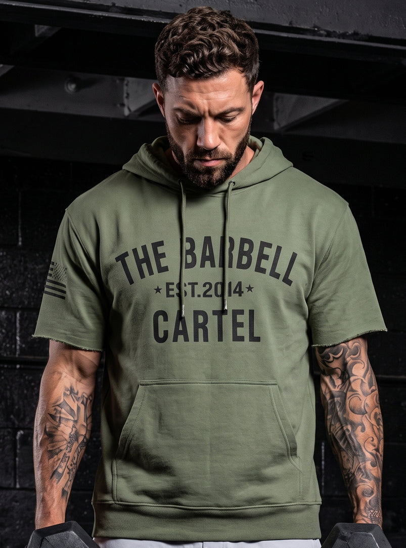 Classic Logo Pump Cut Hoodie - Fern Green - front view on model