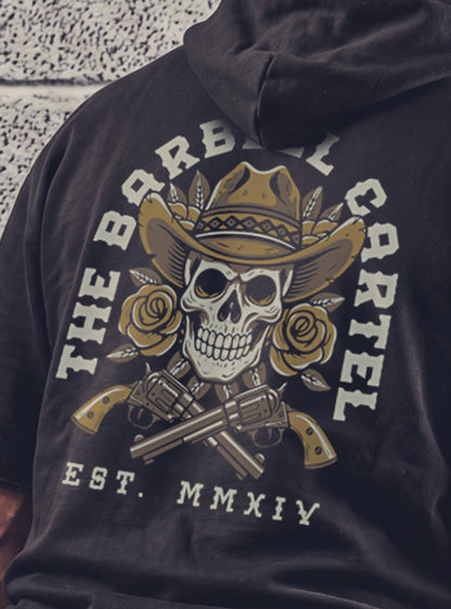 Outlaw Pump Cut Hoodie - Black - back view on model
