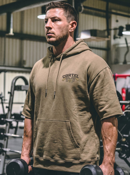 Outlaw Pump Cut Hoodie - Safari - front view on model