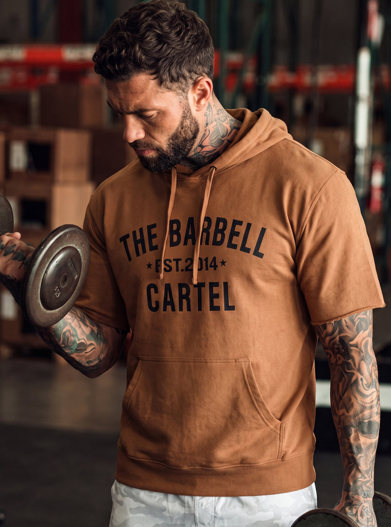 Classic Logo Pump Cut Hoodie - Pecan - front view on model