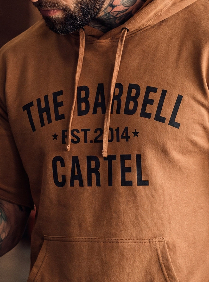 Classic Logo Pump Cut Hoodie - Pecan - front view on model