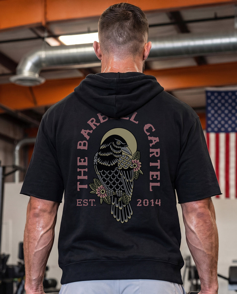 Raven Pump Cut Hoodie - Black - back view on model