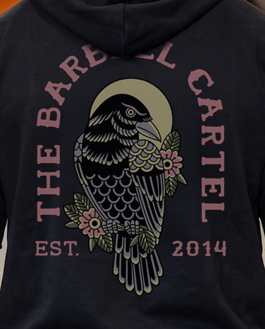 Raven Pump Cut Hoodie - Black - back view on model