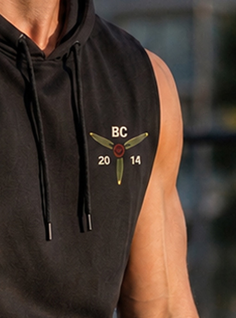 Aces 2.0 Raw Cut Sleeveless Hoodie - Black - front view on model