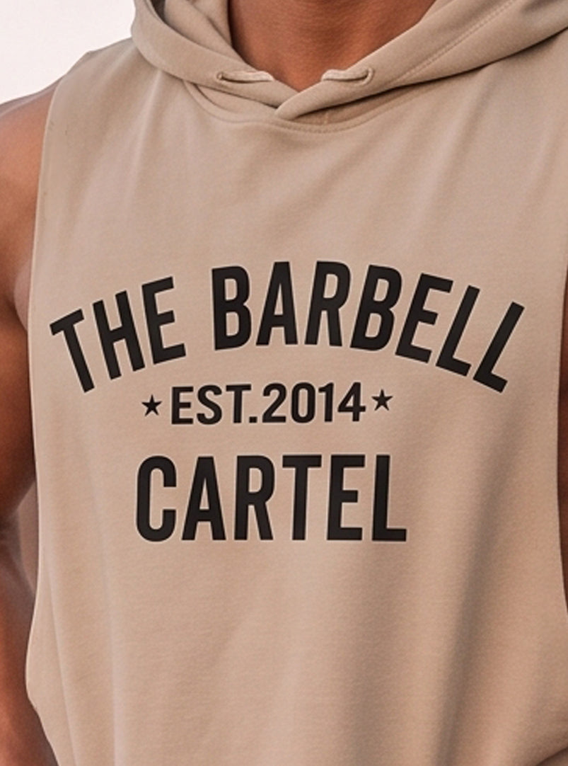 Classic Logo Raw Cut Sleeveless Hoodie - Safari - front view on model
