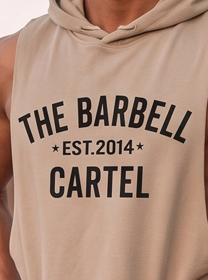 Classic Logo Raw Cut Sleeveless Hoodie - Safari - front view on model