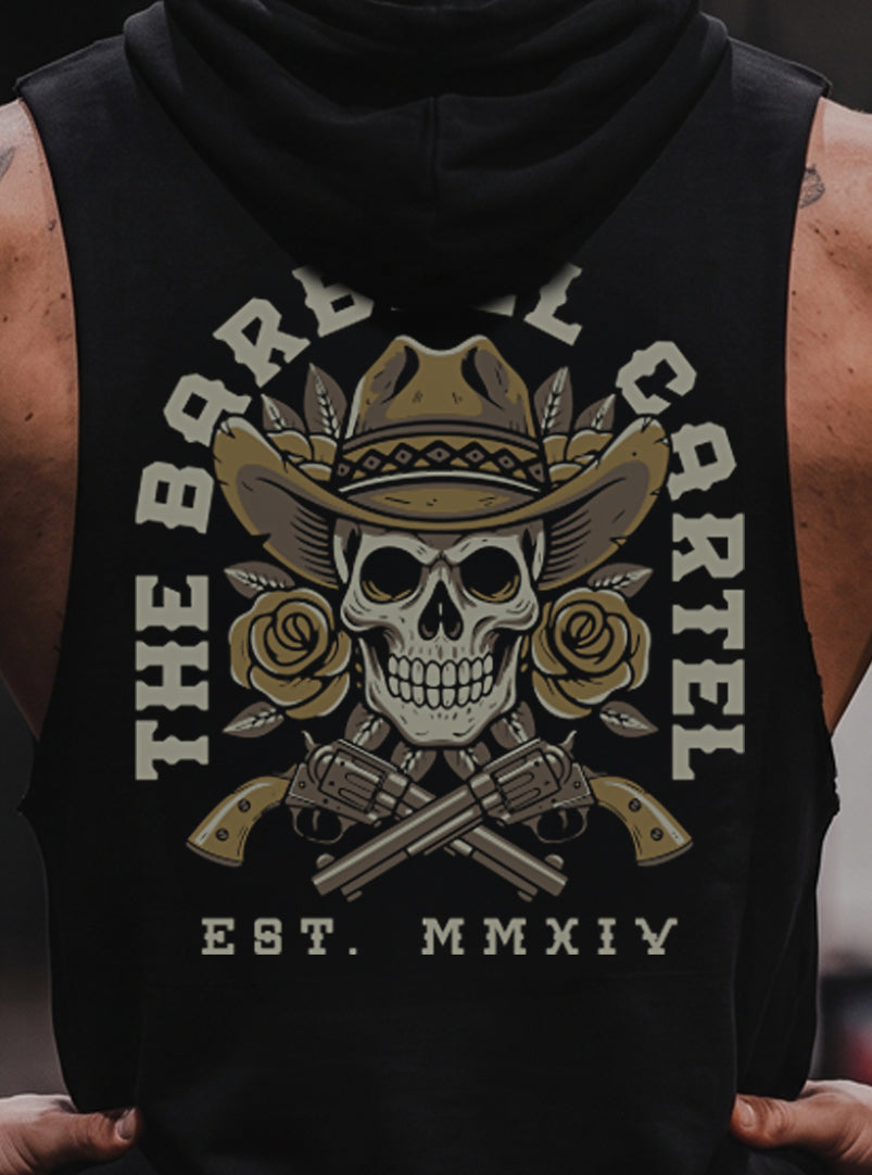 Outlaw Raw Cut Sleeveless Hoodie - Black - back view on model