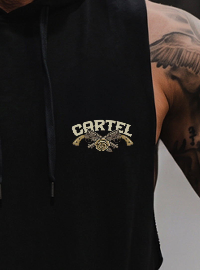 Outlaw Raw Cut Sleeveless Hoodie - Black - front view on model