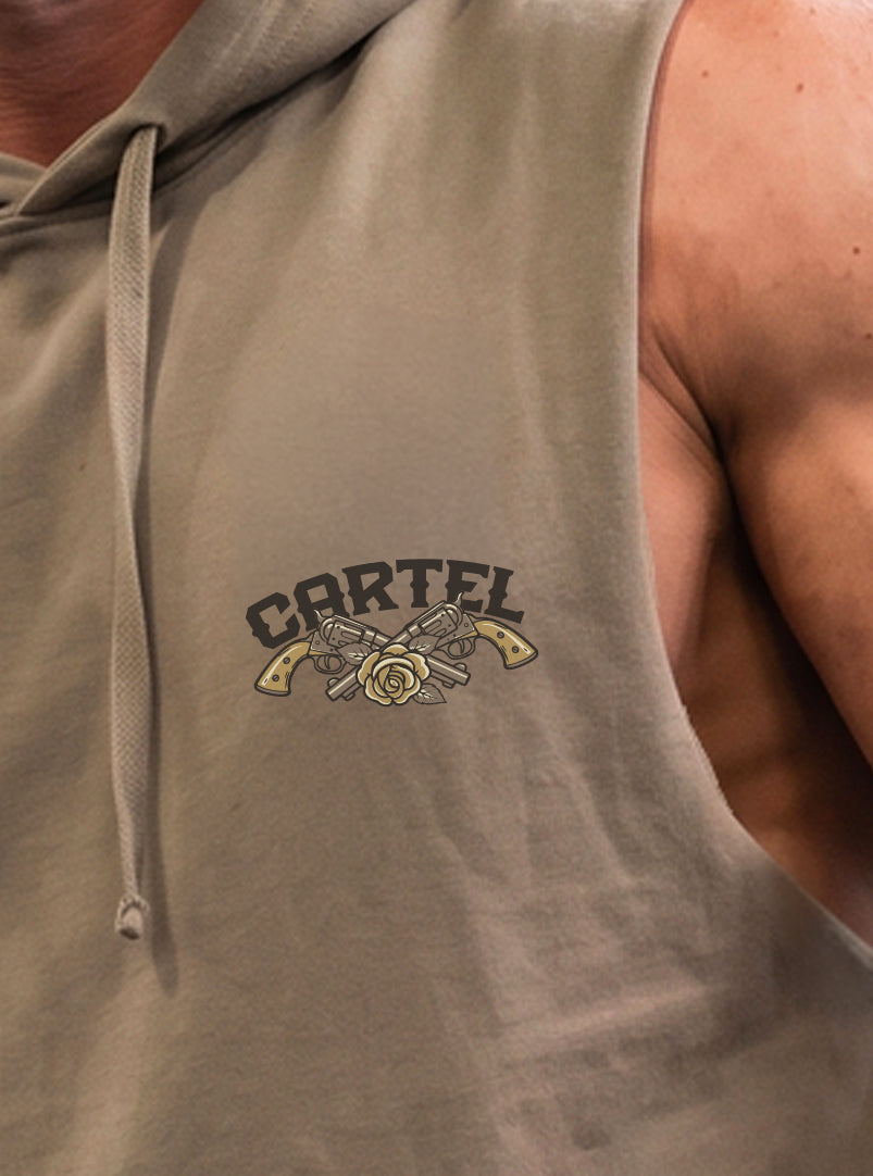Outlaw Raw Cut Sleeveless Hoodie - Safari - front view on model
