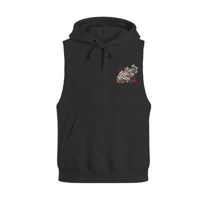 Bomber Girl Raw Cut Sleeveless Hoodie - Black