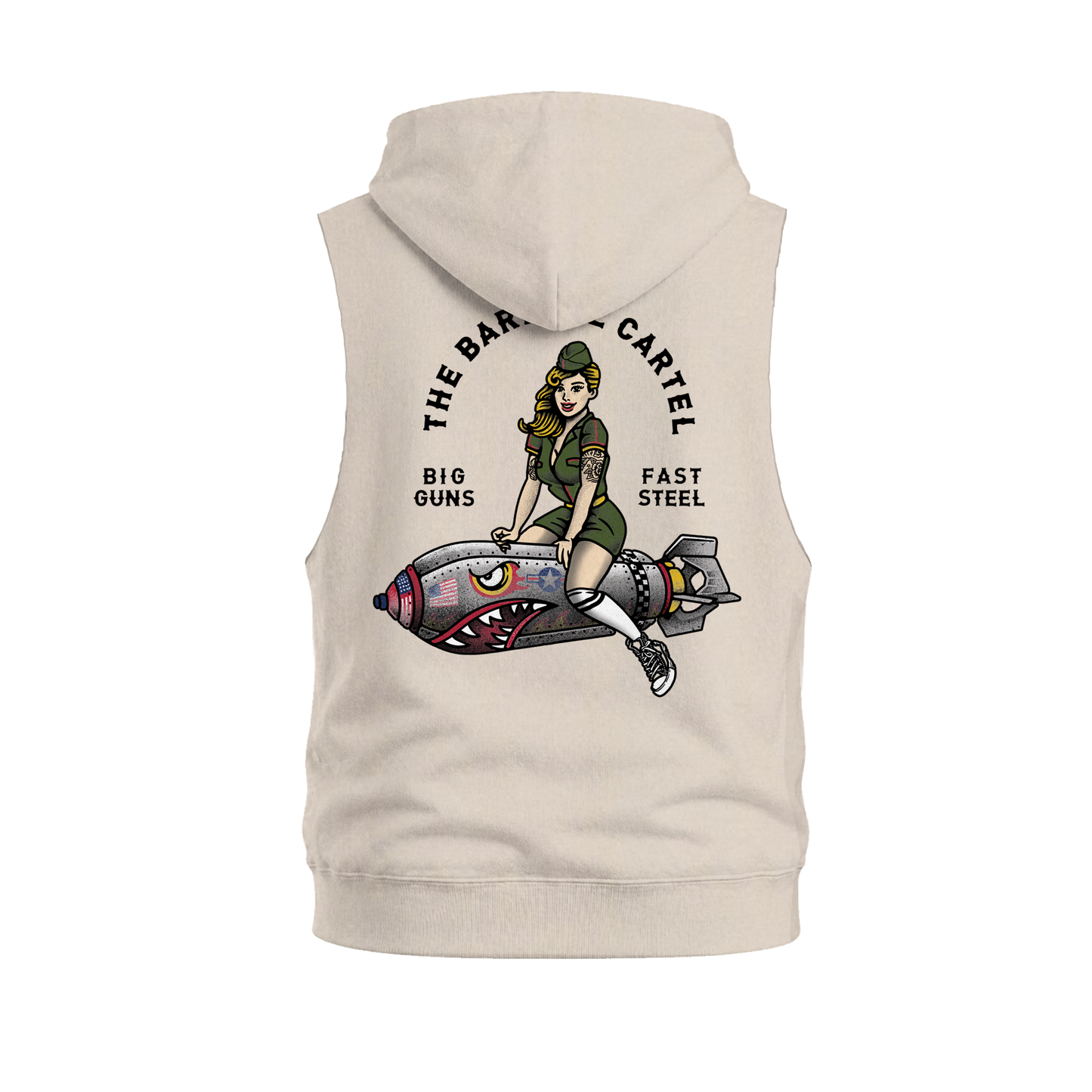 Bomber Girl Raw Cut Sleeveless Hoodie - Sand