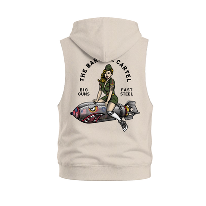 Bomber Girl Raw Cut Sleeveless Hoodie - Sand