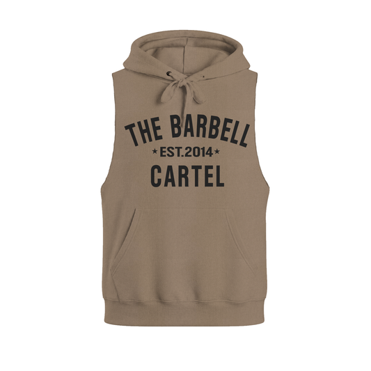 Classic Logo Raw Cut Sleeveless Hoodie - Safari