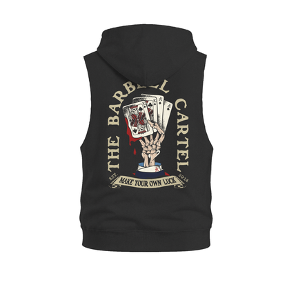 Pocket Ace Raw Cut Sleeveless Hoodie - Black