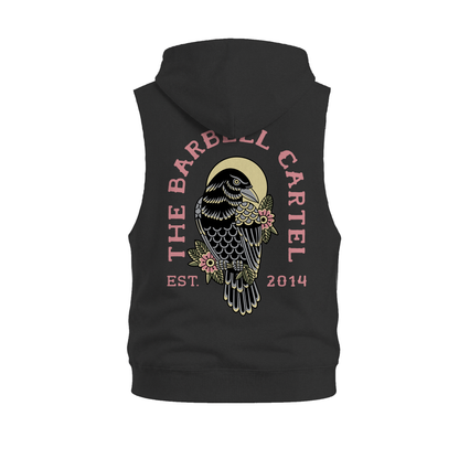 Raven Raw Cut Sleeveless Hoodie - Black
