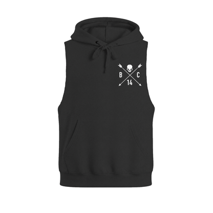 Skull & Arrow Raw Cut Sleeveless Hoodie - Black