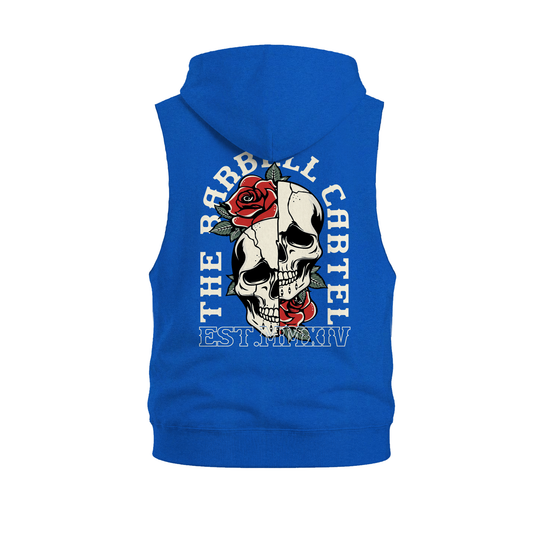 Split Skull Raw Cut Sleeveless Hoodie - Electric Blue (Limited Edition)