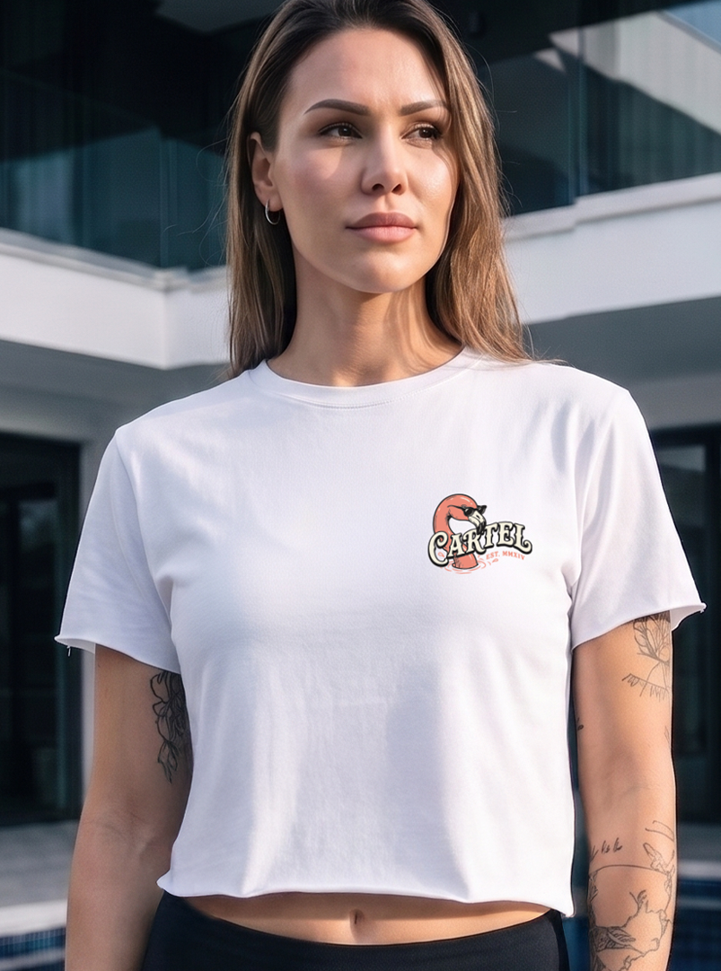 Poolside Paradise Hand Cut Crop - White