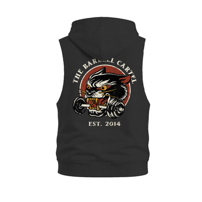 Wild Cat Raw Cut Sleeveless Hoodie - Black