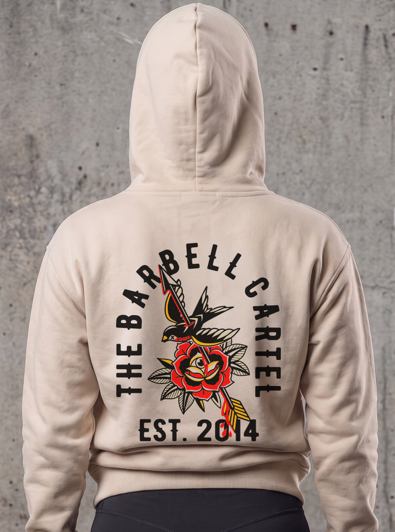 Women's American Traditional Hoodie - Sand - back view on model