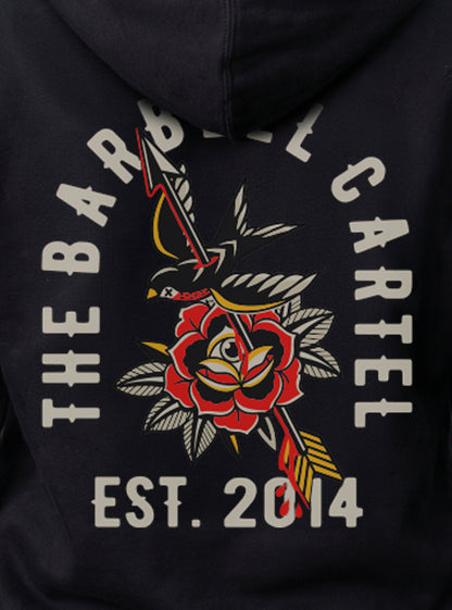 Women's American Traditional Hoodie - Black - back view on model