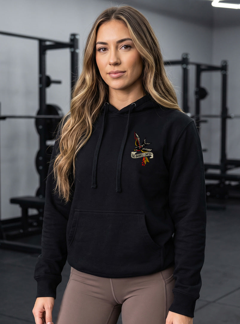Women's American Traditional Hoodie - Black - front view on model