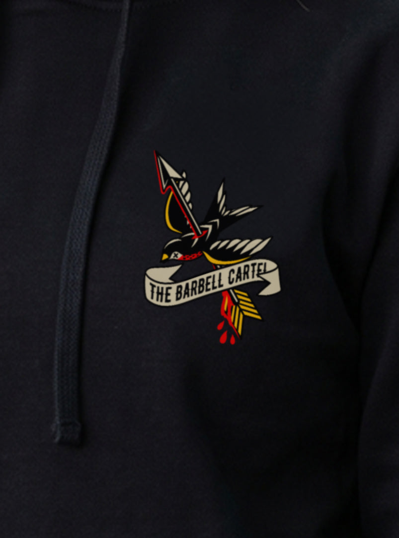 Women's American Traditional Hoodie - Black - front view on model