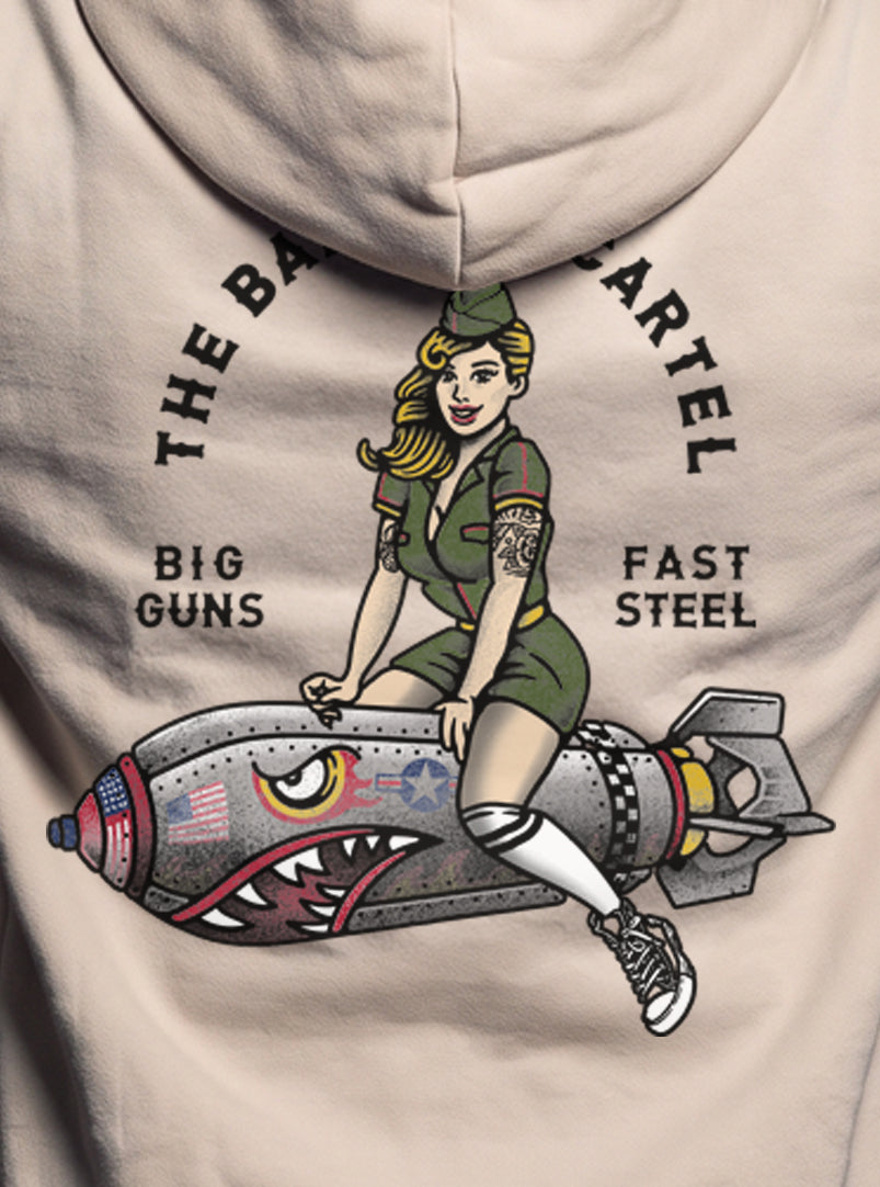 Women's Bomber Girl Hoodie - Sand - back view on model