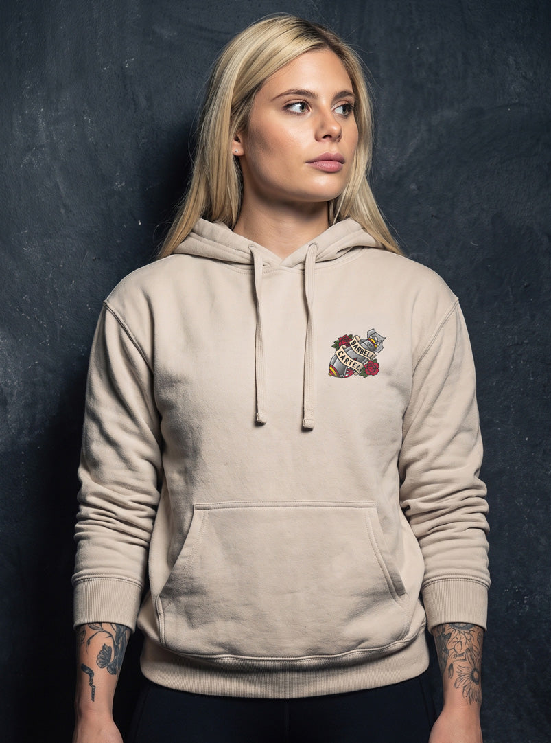 Women's Bomber Girl Hoodie - Sand - front view on model
