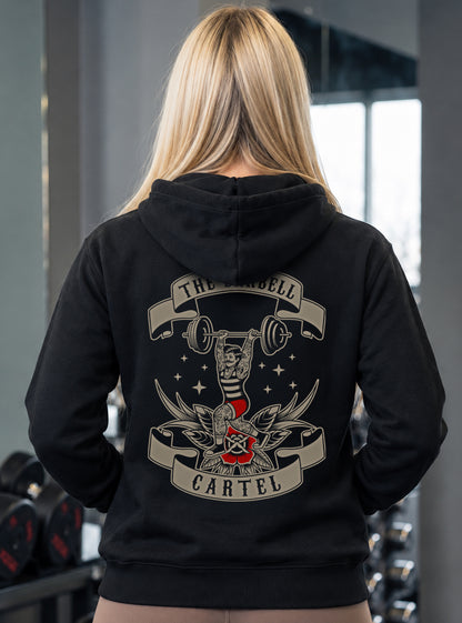 Women's Old School Hoodie - Black - back view on model