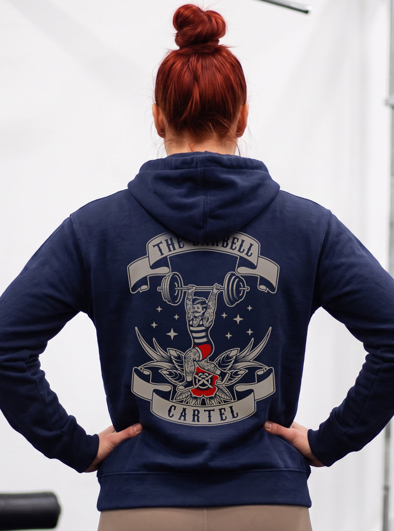 Women's Old School Hoodie - Navy - back view on model