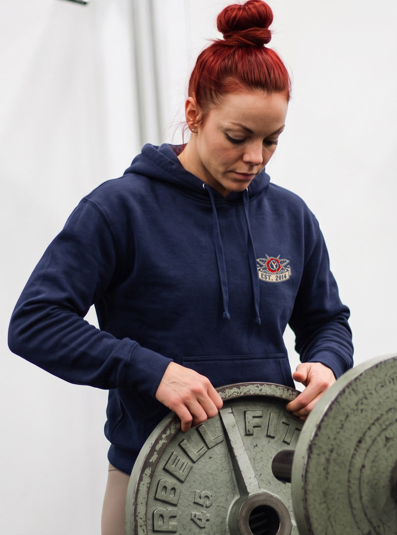 Women's Old School Hoodie - Navy - front view on model